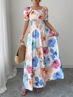 Floral Print Square Neck Maxi Dress For Women Elegant Summer Ready