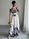 Floral Print Square Neck Maxi Dress For Women Elegant Summer Ready