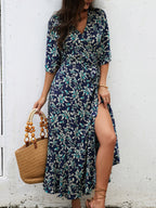 Bohemian Summer Vibes Red Floral Wrap Maxi Dress Lightweight Flirty Great For Beach City Strolls