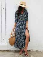 Bohemian Summer Vibes Red Floral Wrap Maxi Dress Lightweight Flirty Great For Beach City Strolls
