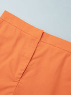 Two Piece Sets Skirt Set Orange Retro Buttons Resort Wear Linen V-Neck Sleeveless Sets
