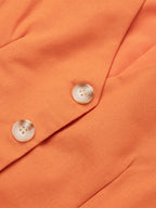 Two Piece Sets Skirt Set Orange Retro Buttons Resort Wear Linen V-Neck Sleeveless Sets