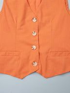 Two Piece Sets Skirt Set Orange Retro Buttons Resort Wear Linen V-Neck Sleeveless Sets