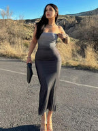 Party Ready Purple Ombre Strapless Maxi Dress Slimming Stylish For Clubbing