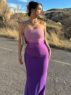 Party Ready Purple Ombre Strapless Maxi Dress Slimming Stylish For Clubbing