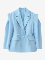 Women's Blazer Pleated Turndown Collar Buttons Long Sleeves Suit Jacket