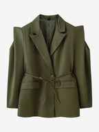 Women's Blazer Pleated Turndown Collar Buttons Long Sleeves Suit Jacket