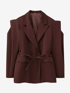 Women's Blazer Pleated Turndown Collar Buttons Long Sleeves Suit Jacket