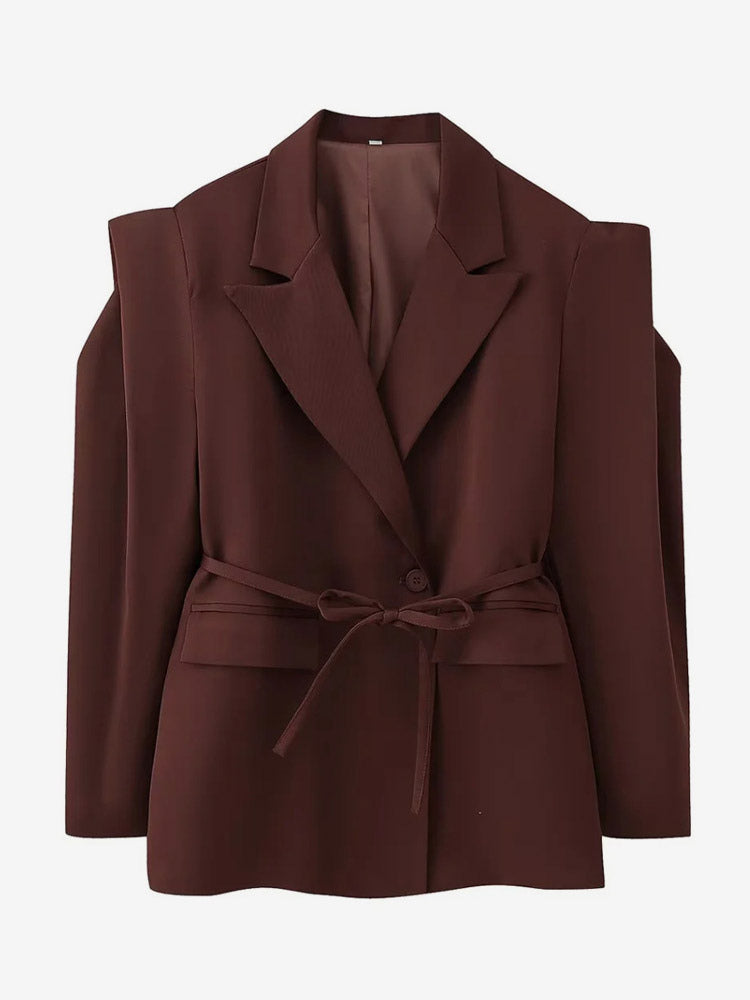 Women's Blazer Pleated Turndown Collar Buttons Long Sleeves Suit Jacket