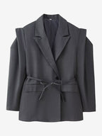 Women's Blazer Pleated Turndown Collar Buttons Long Sleeves Suit Jacket