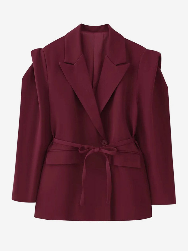 Women's Blazer Pleated Turndown Collar Buttons Long Sleeves Suit Jacket