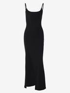 Party Dress Maxi Black Straps Neck Lace Backless Elegant Semi Formal Dress