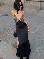 Party Dress Maxi Black Straps Neck Shaping Elegant Semi Formal Summer Dress