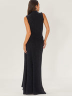 Party Dress Maxi Black Halter Belted Chic Semi Formal Dress