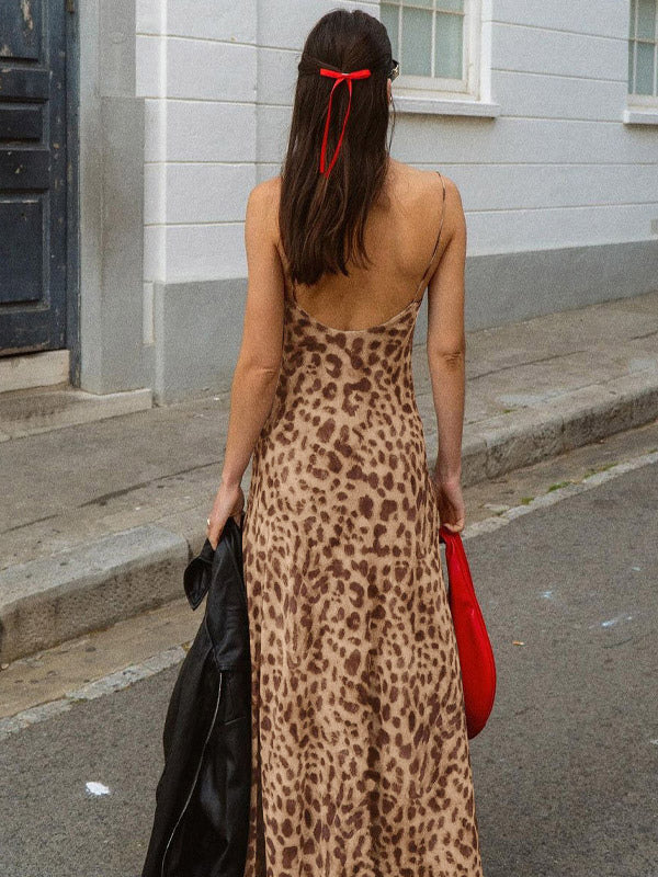 Party Dress Maxi Leopard Straps Neck Leopard Print Shaping Chic Semi Formal Dress