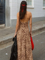 Party Dress Maxi Leopard Straps Neck Leopard Print Shaping Chic Semi Formal Dress