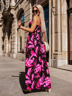 Vacation Maxi Dresses V-Neck Sleeveless Printed Floor Length Bohemian Dress