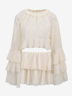 Two Piece Sets Apricot Casual Party Jewel Neck Long Sleeves Top Skirt Set