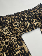 Two Piece Sets Leopard Leopard Print Daily Casual Strapless Long Sleeves Top Pant Set