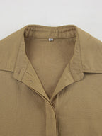 Two Piece Sets Khaki Street Wear Linen Turndown Collar Long Sleeves Pant Set