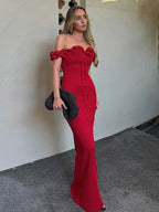 Party Dress Dresses Maxi Red Off-The-Shoulder Ruffles Chic Semi Formal Summer Dress