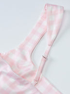 Party Dress Dresses Midi Pink Straps Neck Pleated Plaid Classic Semi Formal Summer Dress