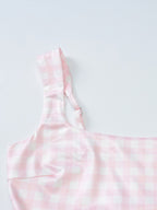 Party Dress Dresses Midi Pink Straps Neck Pleated Plaid Classic Semi Formal Summer Dress