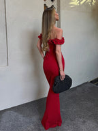 Party Dress Dresses Maxi Red Off-The-Shoulder Ruffles Chic Semi Formal Summer Dress