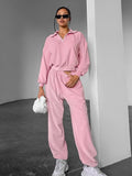 Two Piece Sets Pink Casual Street Wear Turndown Collar Long Sleeves Pant Set