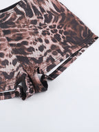 Two Piece Sets Leopard Casual Leopard Print Daily Strapless Long Sleeves Pant Set
