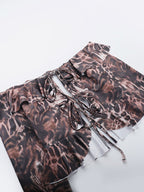 Two Piece Sets Leopard Casual Leopard Print Daily Strapless Long Sleeves Pant Set
