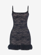 Two Piece Sets Black Lace Chic Straps Backless Neck Short Sleeves Skirt Set