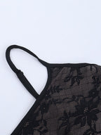 Two Piece Sets Black Lace Chic Straps Backless Neck Short Sleeves Skirt Set