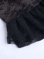 Two Piece Sets Black Lace Chic Straps Backless Neck Short Sleeves Skirt Set