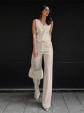 Two Piece Sets Apricot Daily Casual V-Neck Sleeveless Top Pant Set