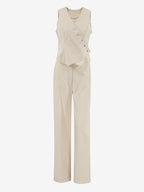 Two Piece Sets Apricot Daily Casual V-Neck Sleeveless Top Pant Set