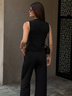 Two Piece Sets Apricot Daily Casual V-Neck Sleeveless Top Pant Set