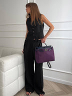 Two Piece Sets Khaki Street Wear V-Neck Sleeveless Top Pant Set