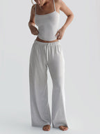 Two Piece Sets Burgundy Daily Casual Straps Neck Sleeveless Casual Pant Set