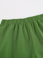 Two Piece Sets Khaki Street Wear Cotton Jewel Neck Sleeveless Chic Pant Set