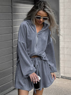 Two Piece Sets Blue Casual Street Wear V-Neck Long Sleeves Pant Set