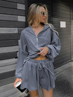 Two Piece Sets Blue Casual Street Wear V-Neck Long Sleeves Pant Set