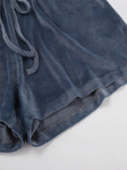 Two Piece Sets Blue Casual Street Wear V-Neck Long Sleeves Pant Set