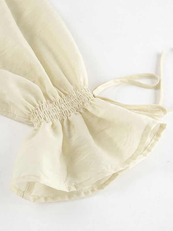 Two Piece Sets White Daily Casual Ruffles V-Neck Long Sleeves Pant Set
