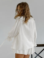 Two Piece Sets White Daily Casual Ruffles V-Neck Long Sleeves Pant Set