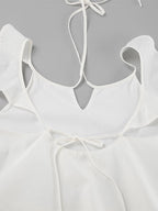 Two Piece Sets White Party Cotton Straps Neck Sleeveless Casual Pant Set