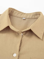 Two Piece Sets Khaki Chic Street Wear Cotton Linen Turndown Collar Long Sleeves Pant Set