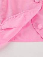 Two Piece Sets Pink Casual Buttons Street Wear Jewel Neck Short Sleeves Skirt Set