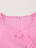 Two Piece Sets Pink Casual Buttons Street Wear Jewel Neck Short Sleeves Skirt Set