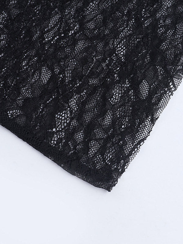 Two Piece Sets Black Party Polyester Lace Casual Straps Neck Sleeveless Skirt Set